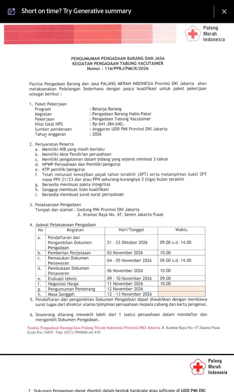 Pengumuman Lelang Pengadaan Tabung Vacutainer